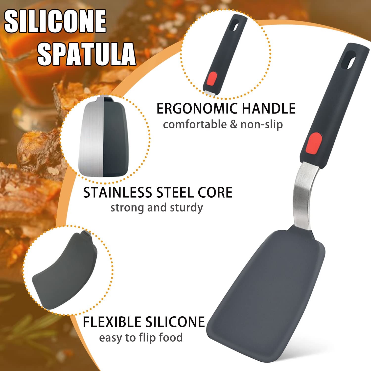 Silicone Spatula Turner Set of 3 Heat Resistant Cooking Spatulas for Nonstick Cookware Large Flexible Kitchen Utensils