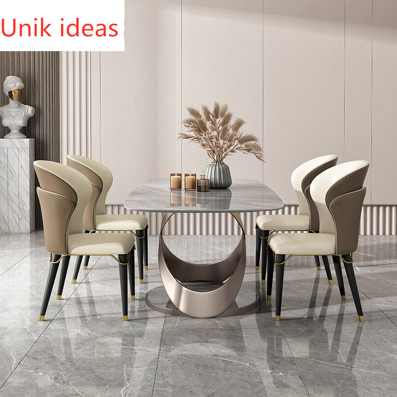 White Grey Marble Stone Dining Table And Chairs 4 6 Pc Dining Room Set