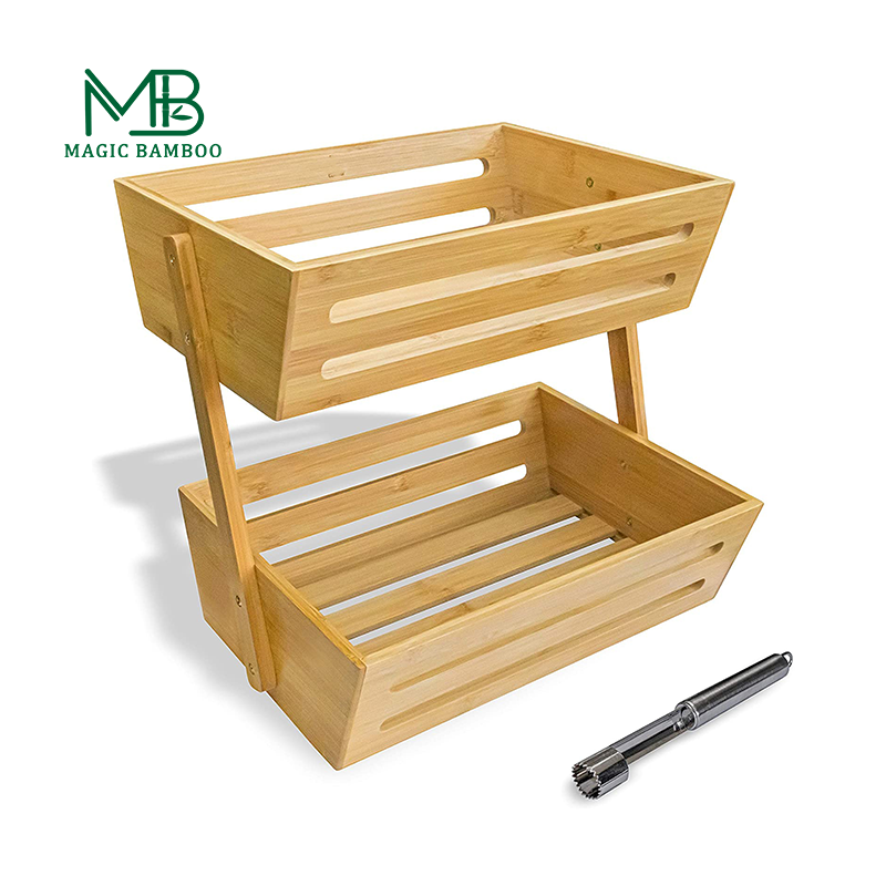 Multifunctional 2-Tier Large Capacity Fruit Vegetable Baskets Storage Stand for Kitchen
