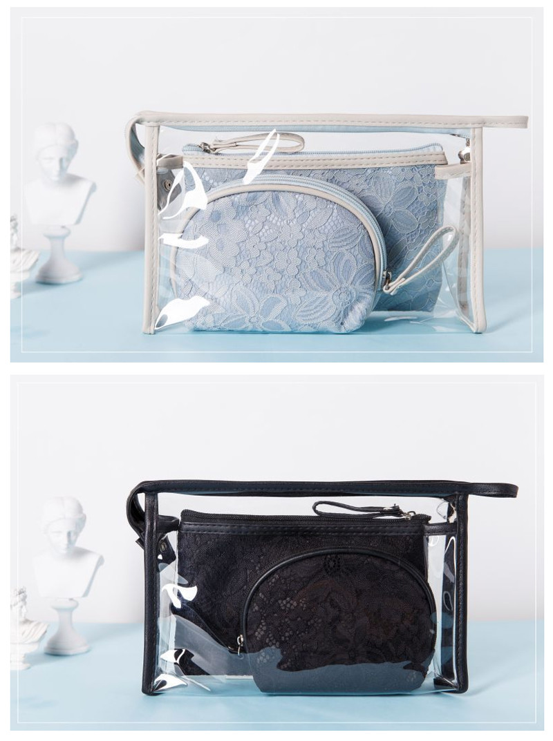 Zipper Transparent PVC Cosmetic Bag 3 Pieces Set
