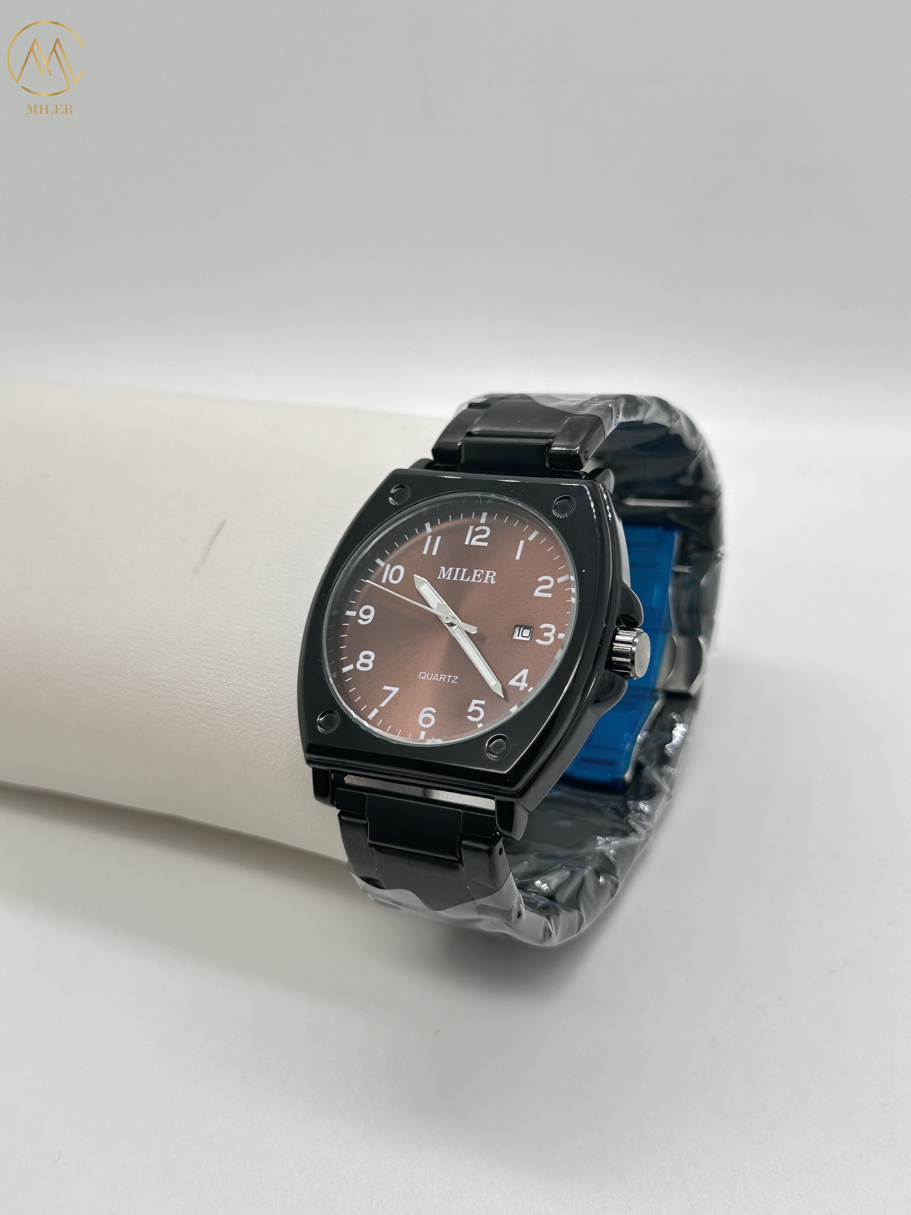 High Quality Luxury Black Case Stainless Steel Strap Waterproof Quartz Watch