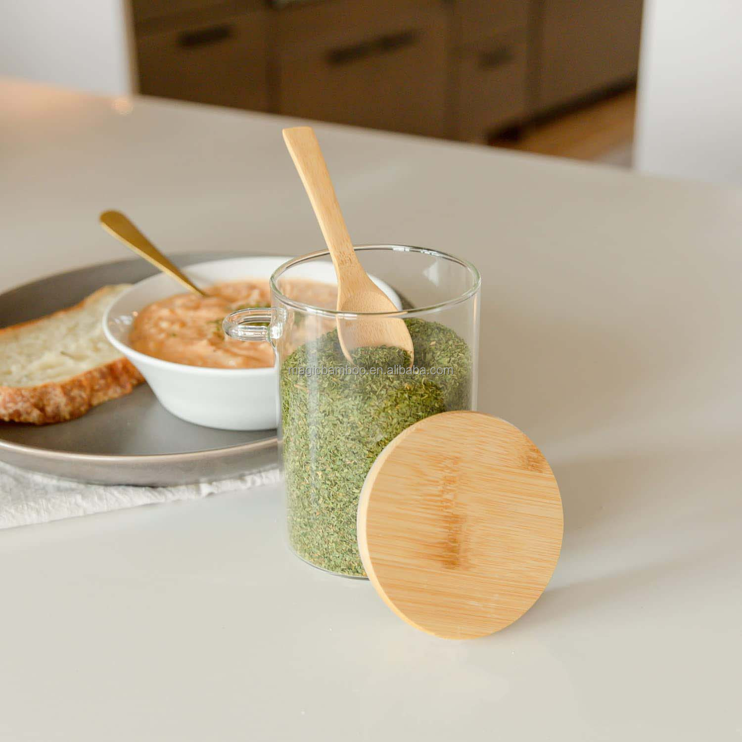 Convenient Storage Set of 3 Airtight Glass Jars with Bamboo Lids and Spoons