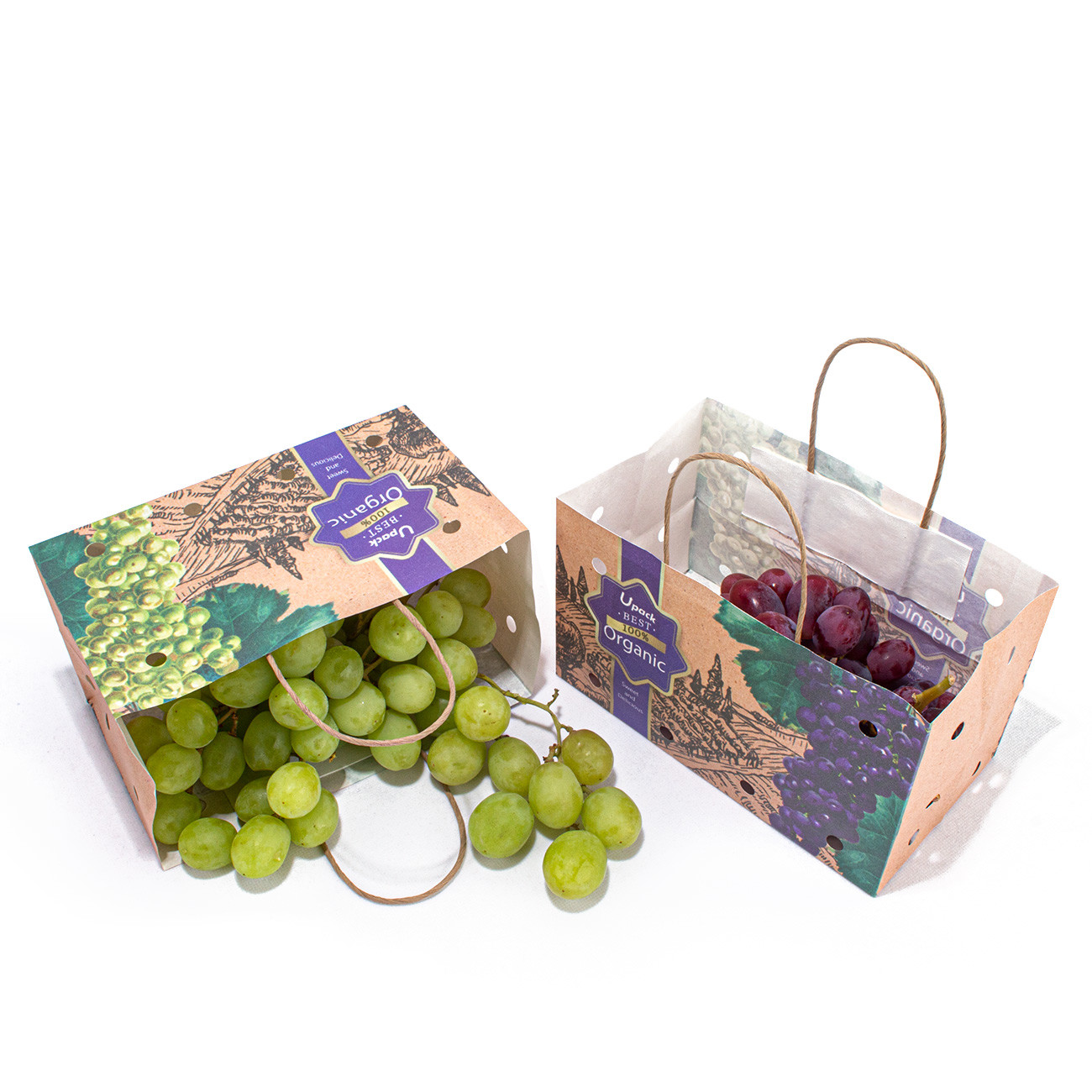 OEM Printed Fruit Paper Bags With Handles Box Packing Uncoated Lining