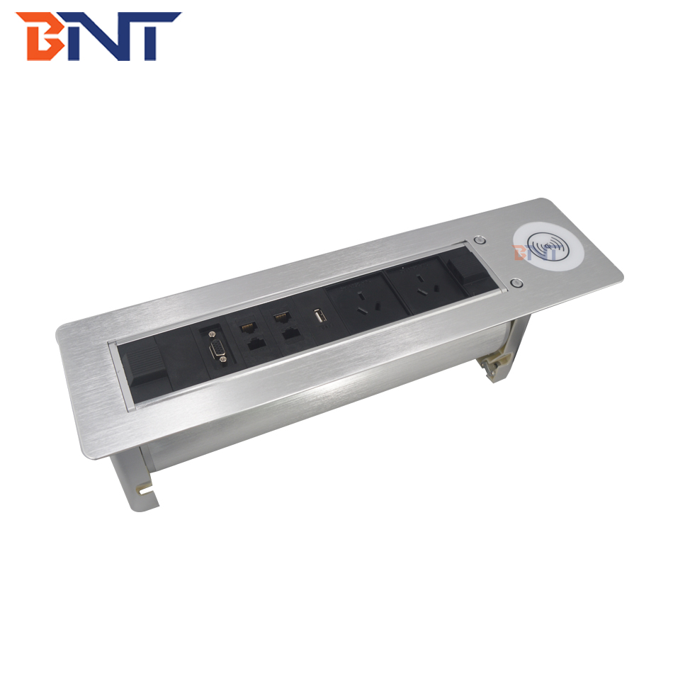 Multifunction office electrical accessory AU power tabletop electric flip socket with wireless charger