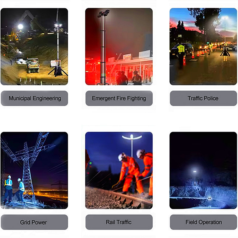 Solar Powered Lighting Towers 5.3 Days Running Time Hydraulic Light Tower Portable Light Tower Rental