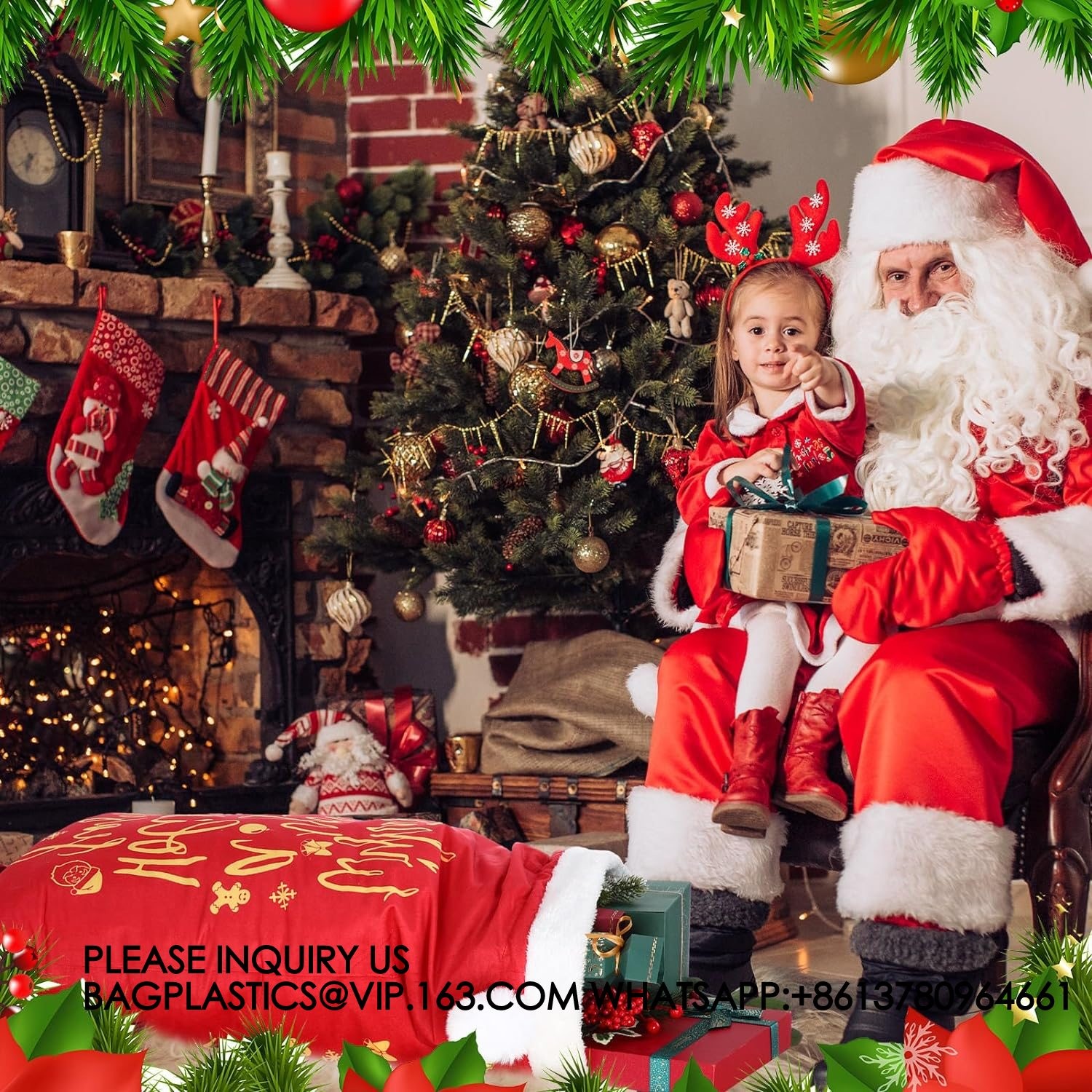 Drawstring Christmas Gift Bags Reusable Xmas Wrapping Bags Giant Christmas Sacks For Xmas Party Favors