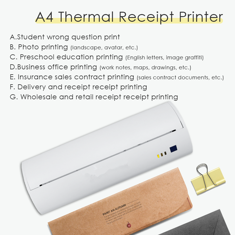 USB Mini Thermal Printer for A4 Paper Size Black and White Style Print Command ESC