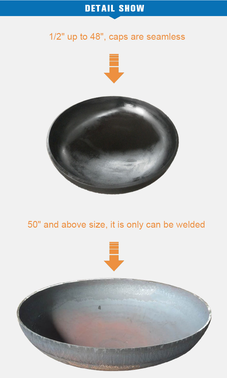 WPHY60 WPHY52 Steel Pipe Caps Welded DIN28011 Elliptical Dished
