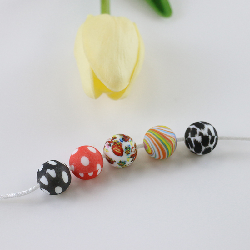 Round Printing Silicone Teething Bead BPA Free With 12mm 15mm Size