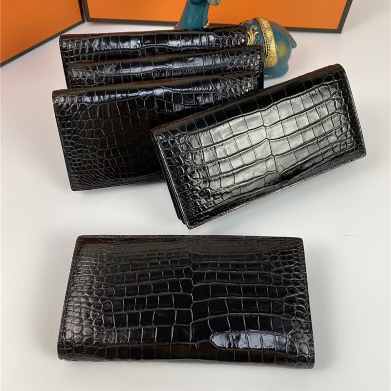 Genuine Crocodile Belly Skin Businessmen Bifold Clutch Purse Wallet Authentic Alligator Leather Male Long Card Holders