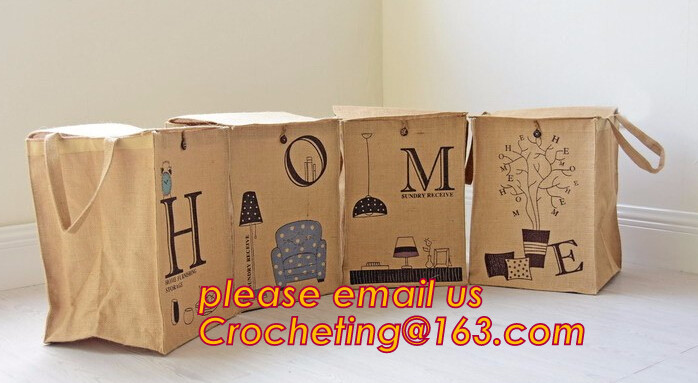 jute fabric storage basket with cotton rope handle,hot sale extra large baskets kids rope storage baskets with handles