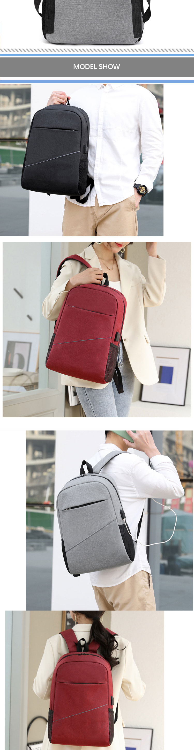 Sympathybag 3 Piece Men Laptop Backpack Anti Theft USB Charging Custom Logo