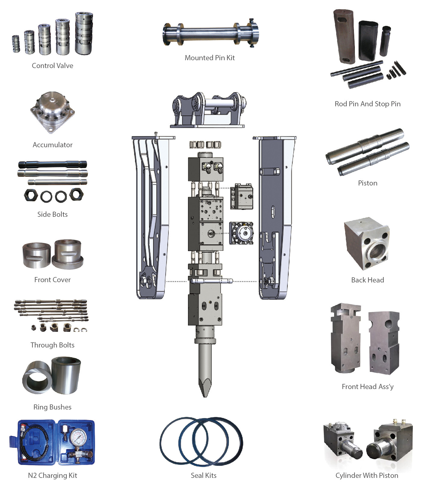 Excavator Hydraulic Jack Breaker Hammer With Chisels Rock SB Series 20CrMo