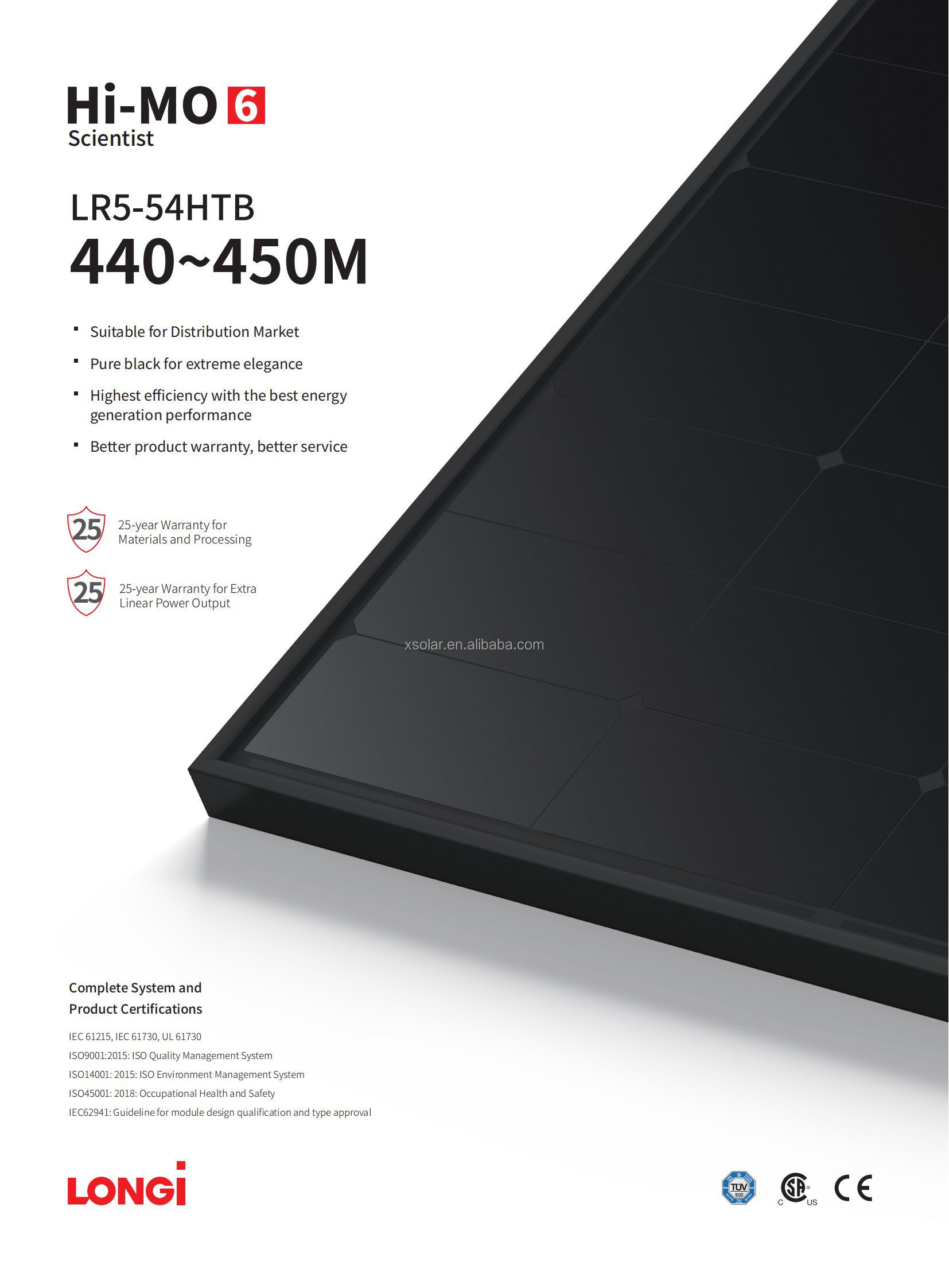 LR5-54HTB 440-450M Full Black Hi Mo 6x PV Module 440W 450 Watt 445W Home Roof Solar Panel
