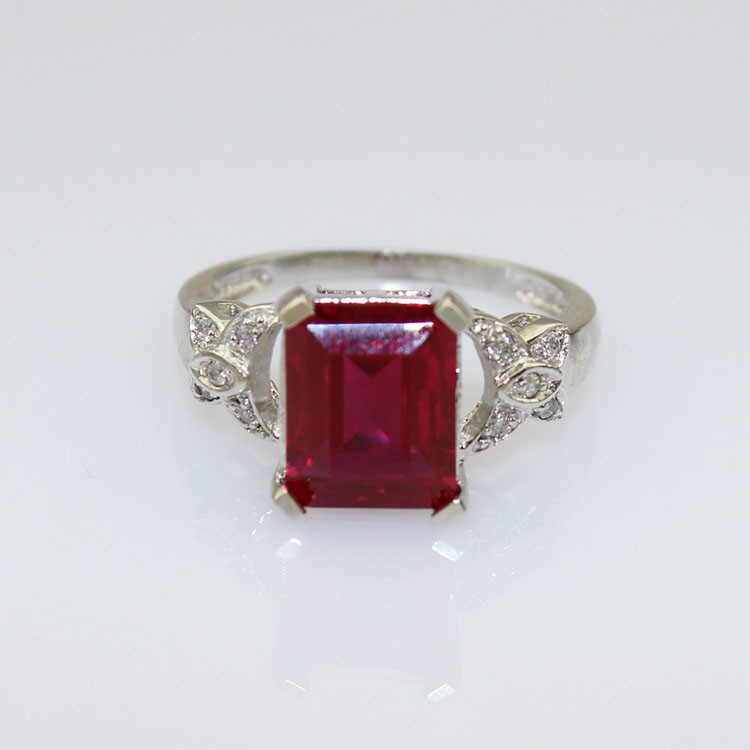 Women Fashion Jewelry 925 Silver Ring 8mmx10mm Ruby Cubic Zircon(JY022)