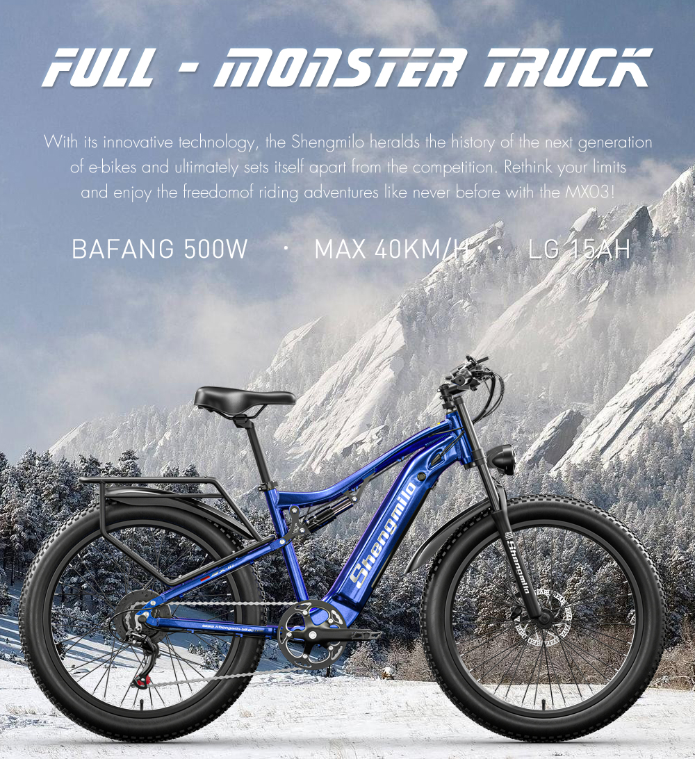 500W Metallic Blue Electric Bike 48V Bafang Motor Fat Tire Ebike Full Suspension