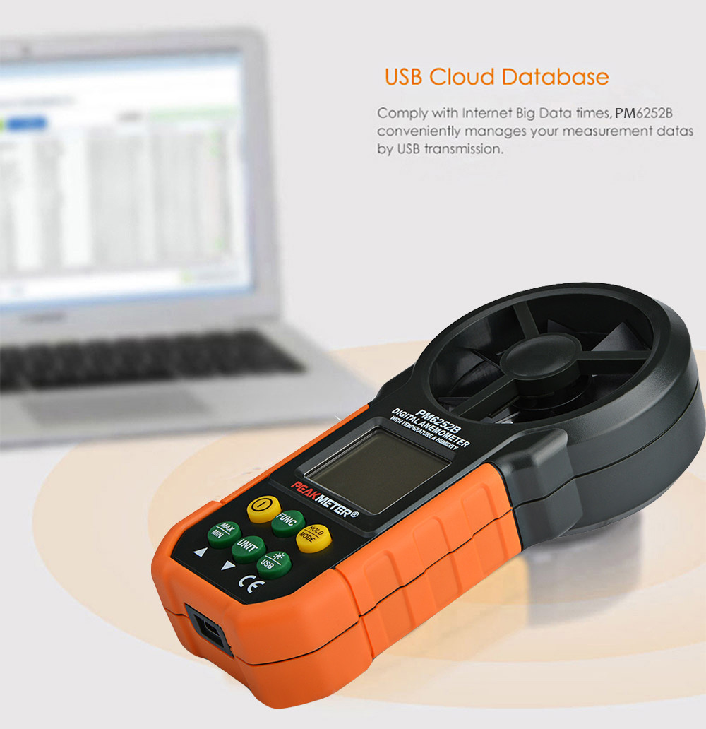 Wireless CMS /CMM/CFM Non-slip Designed Digital Anemometer with USB Port ℃/℉ Selection