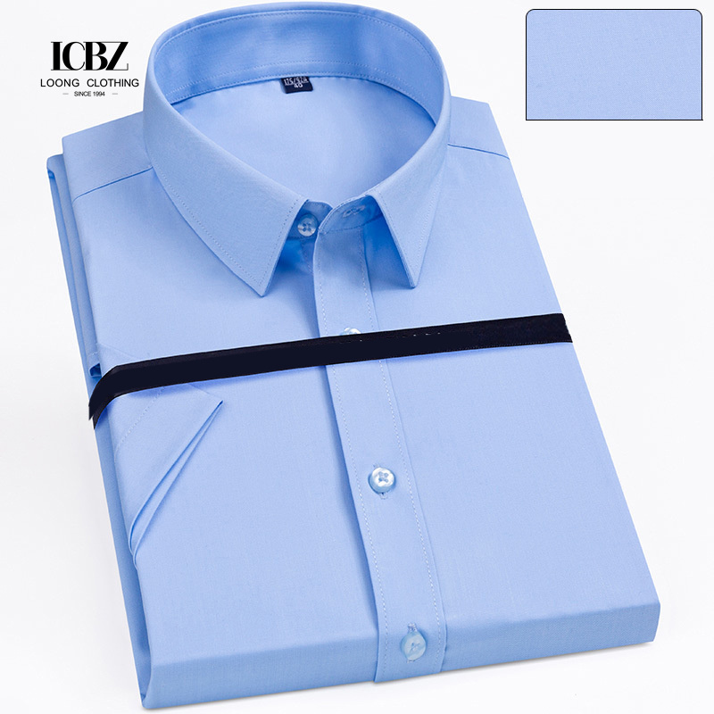 Youth Color Casual Short Sleeve Viscose/Polyester/Spandex Dress Shirts for Men by LCBZ
