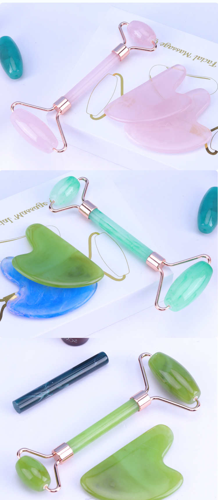 56g Rose Quartz Facial Roller , Jade Massage Roller For Face Massage
