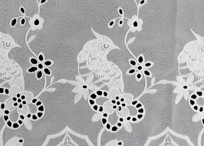 49 Inch Chiffon Embroidered Lace Fabric With Floral Bird Eyelet