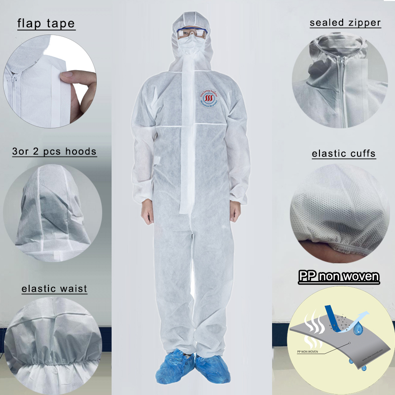 Uniform Non Woven Polypropylene Disposable Coverall One Piece With Hood
