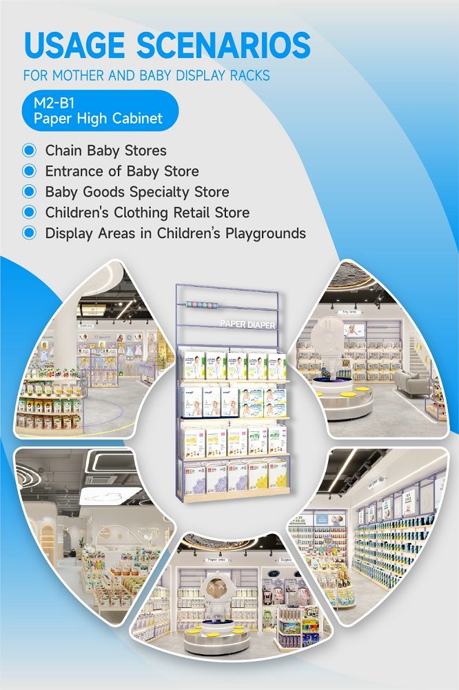 M2-B1 Kid-friendly Diaper Display Cabinet with LED Strips and Transparent Acrylic Tube for Baby Goods Section