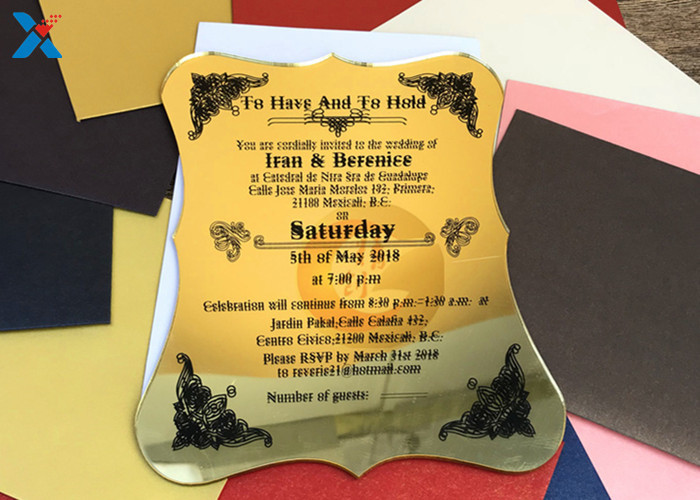Mirror Acrylic Gifts , Acrylic Invitation Card With Custom Shape For Wedding / Party