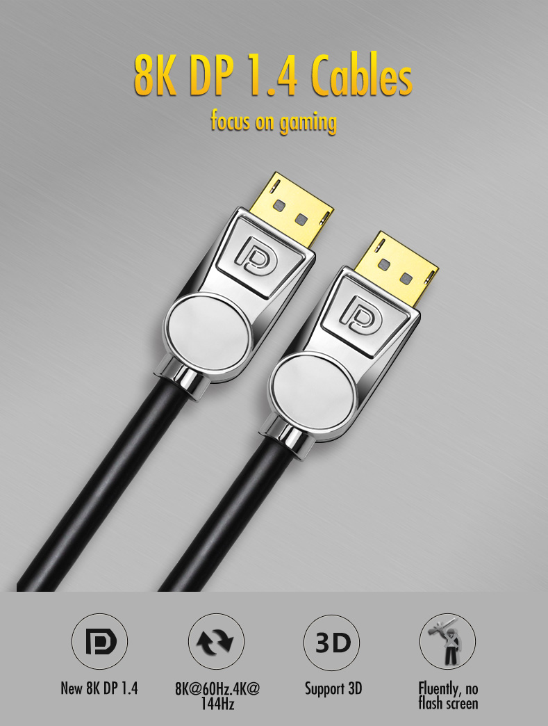 Factory price 60HZ 4K 144HZ dp cable displayport cable 8K for multimedia 3A games 1080ti