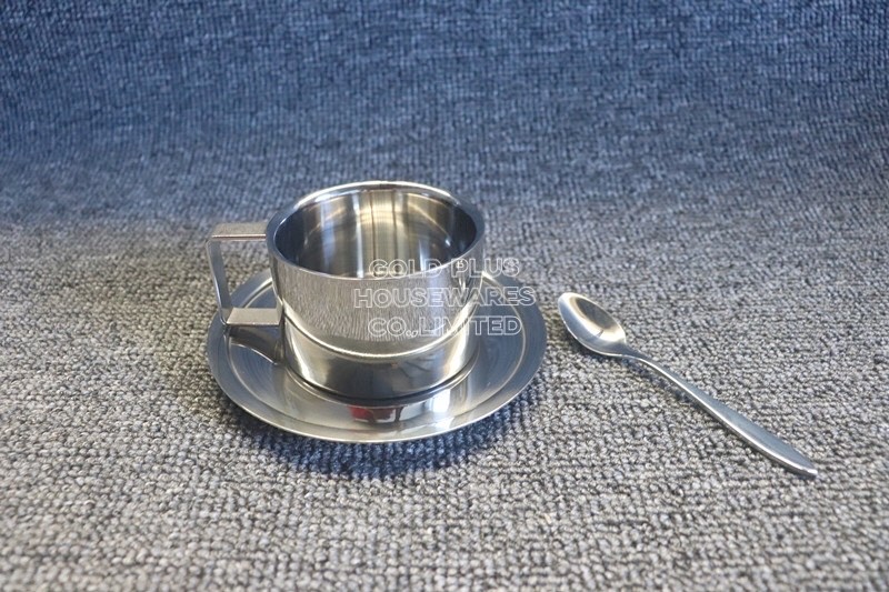 200ml OEM 3pcs Stainless Steel Tea Set Tea Cup With Long Saucer Dish