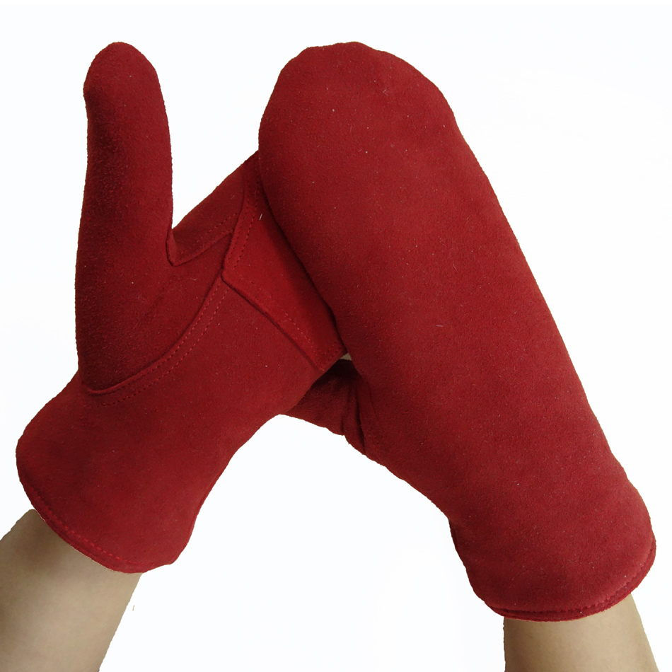 Sheepskin Leather Mitten Gloves , Winter Waterproof Leather Ski Gloves