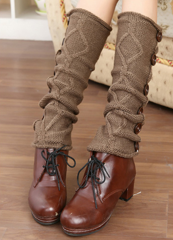 leg warmers loose socks wool blend button down pierced decoration boot socks fashion