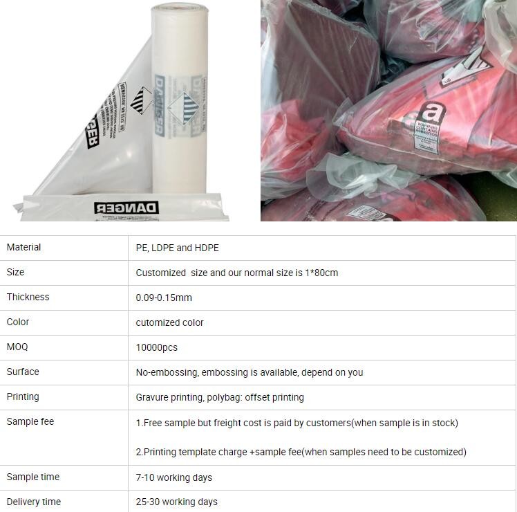 PE packing bag for Asbestos fibers, large size thicker LDPE asbestos remove bags, Large Asbestos Waste Removal Bags, pac