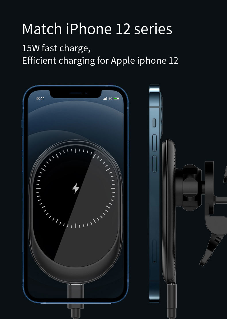 Magnetic 15w Car Phone Mount Wireless Charger For Huawei And Xiaomi