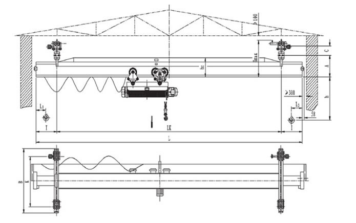 Span 31.5m Overhead Travelling Crane Single Girder 5 Ton With Track
