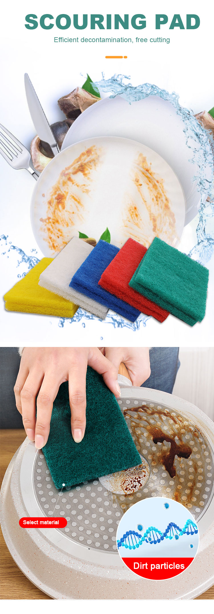 High Absorption Green Dish Washing Scrub Pads Hygienic Soft With Handle