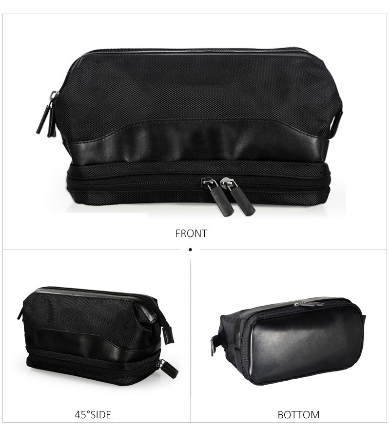 Double Zipper Travel Men PU Polyester Cosmetic Bag