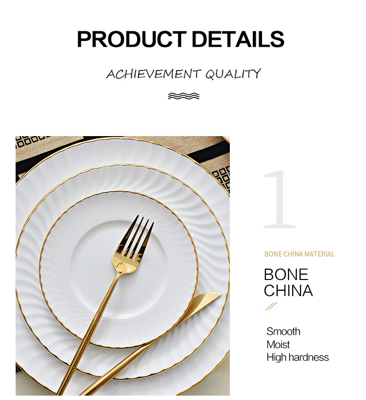 Gold line White Bone china embossed tableware Wedding Ceramic charger plate Dinner plate dish bowl mug coffee cup freely