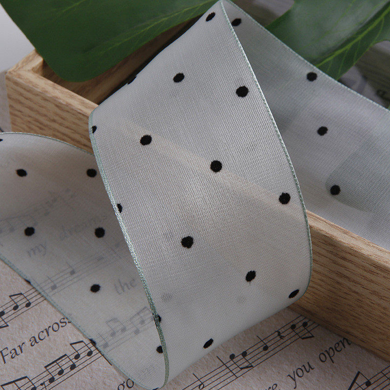 25mm-50mm Organza Ribbon With Dot Pattern Printed Polyester Organza Ribbon OEM Eco Friendly