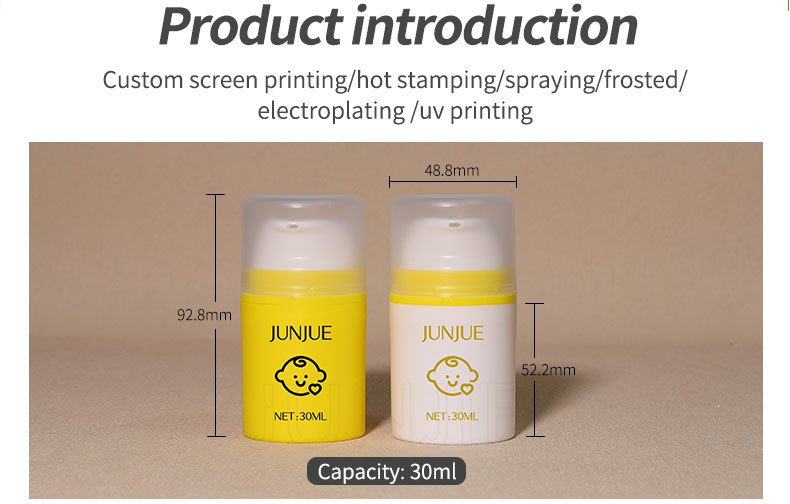 Customized Cute Cosmetics Container 30ml 50ml Airless Pump Lotion Refillable Face Cream Bottle PP for Skincare Essence