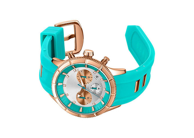 Screw Crown Stainless Steel Wrist Watch , Waterproof Quartz Watch Womens Silicone Strap