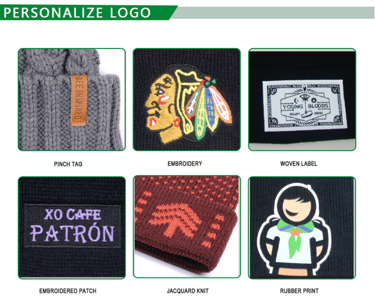 Acrylic Blend Slouchy Cuff Woven Label Ski Cap, Skull Knit Winter Hat, Custom Beanie