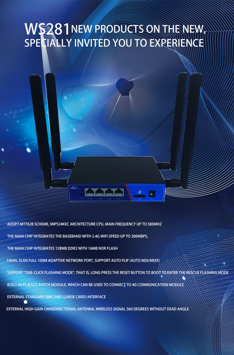 4 External Antennas Industrial 4g Routers Chip MT7628 Openwrt System With SIM Slot