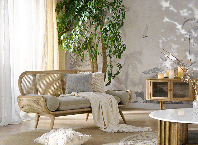 Bedroom Rattan Linen Sofa Linen Filled Sponge Seat Bag