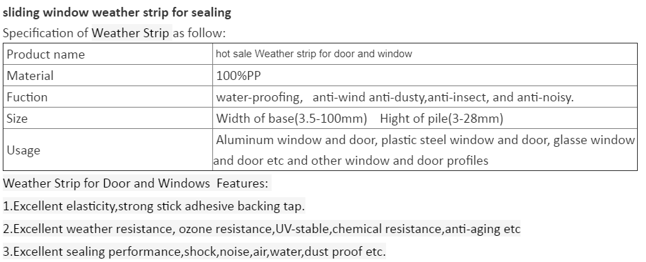 Top Quality Aluminium Window Brush Seal Strip Gasket For Windows