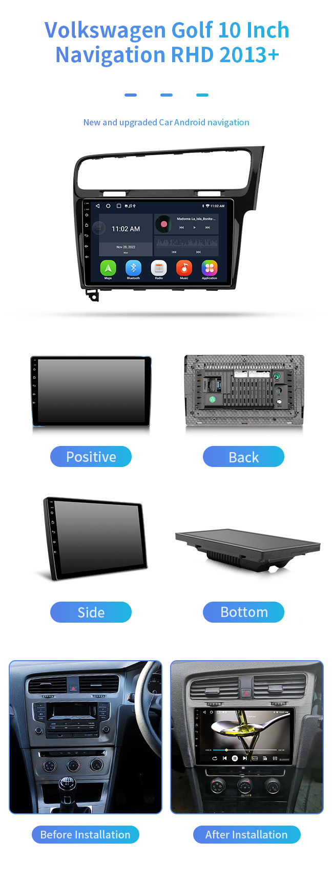 For Volkswagen Golf RHD 2013+ Online Music Car MP5 Bluetooth Car Navigation