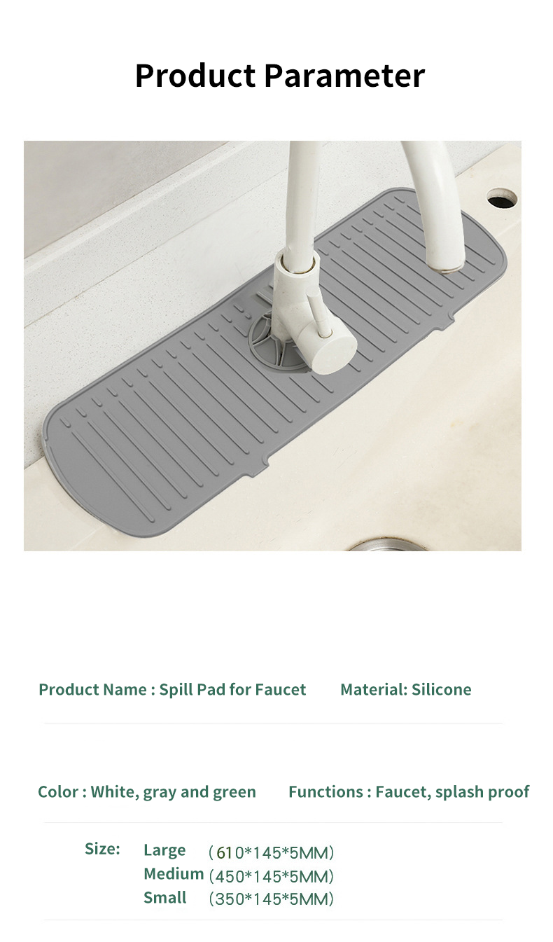 Custom Size Silicone Countertop Drain Pad for Kitchen Bathroom Faucet Splash Guard Mat