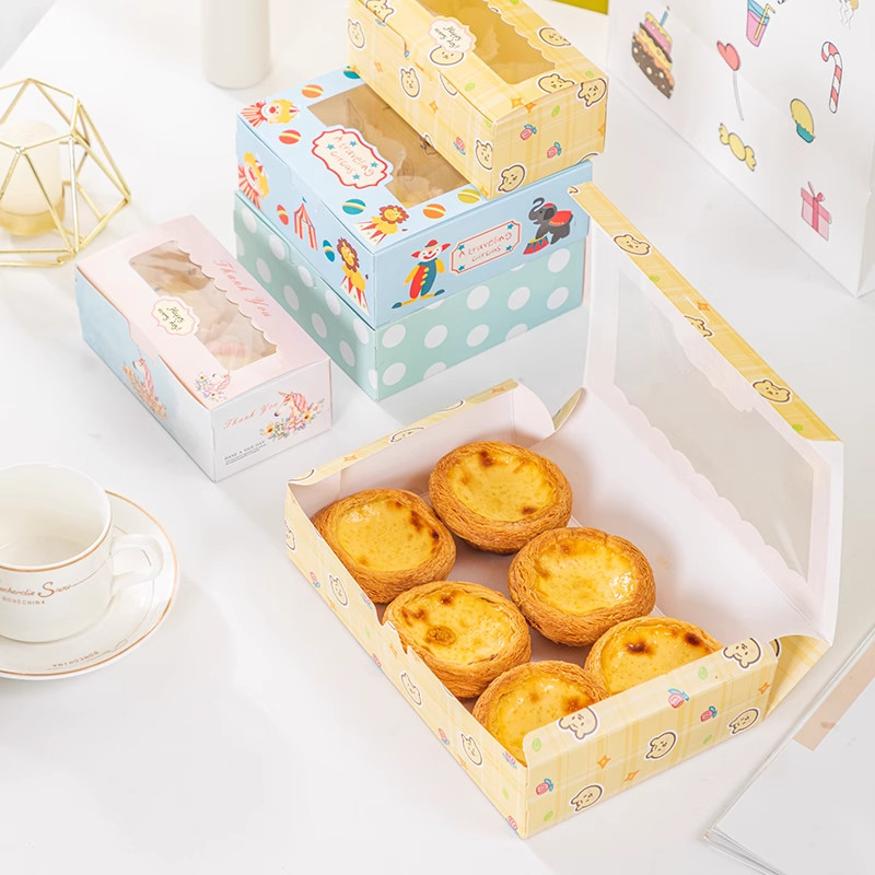 Egg Tart Packaging Cake Boxes With CMYK / Pontone Offsent Printing And Biodegradable Material