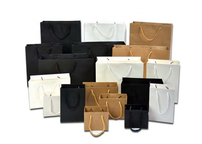 Customized Size Paper Shopping Bags With Silk Ribbon / Circle Tube Handle