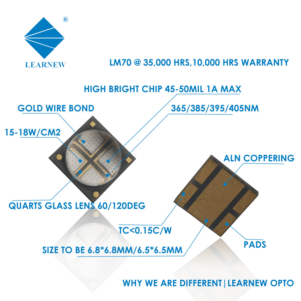 10W 20W SMD 365nm 385nm UV LED Chip For High Power Offset Printing