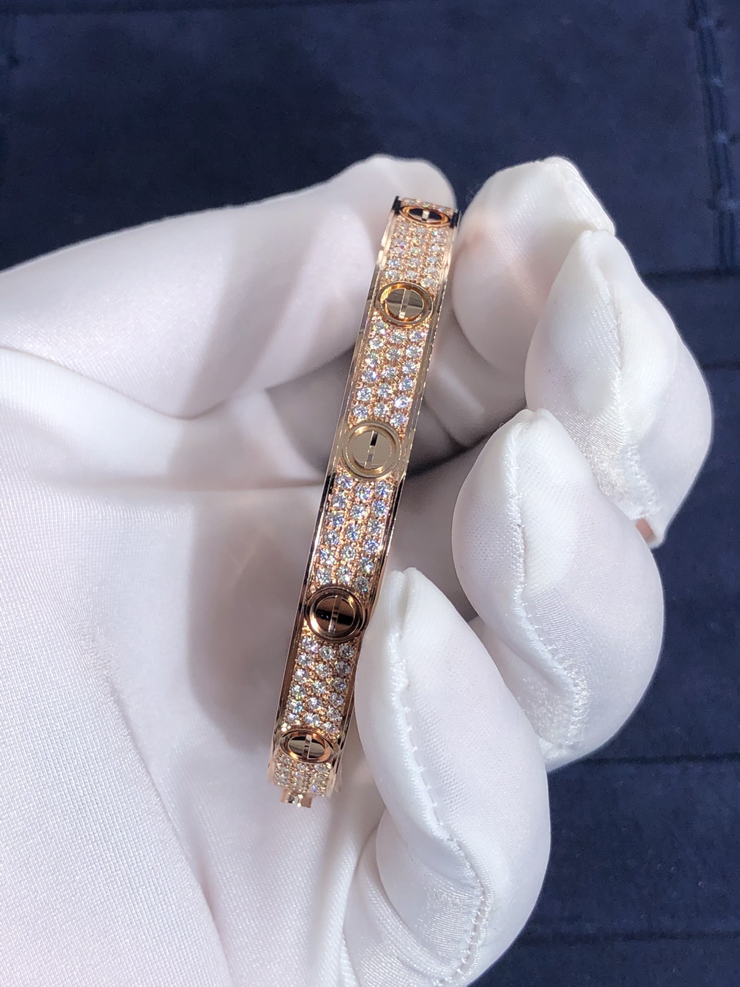 Elegant Gorgeous Factory Made Car Tier 18k Yellow/White/Rose Gold And Natural Diamonds LOVE Bracelet, Diamond-Paved